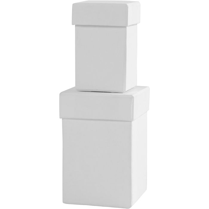 Square boxes, H: 7+9 cm, size 4,5+6 cm, white, 2 pc/ 1 set