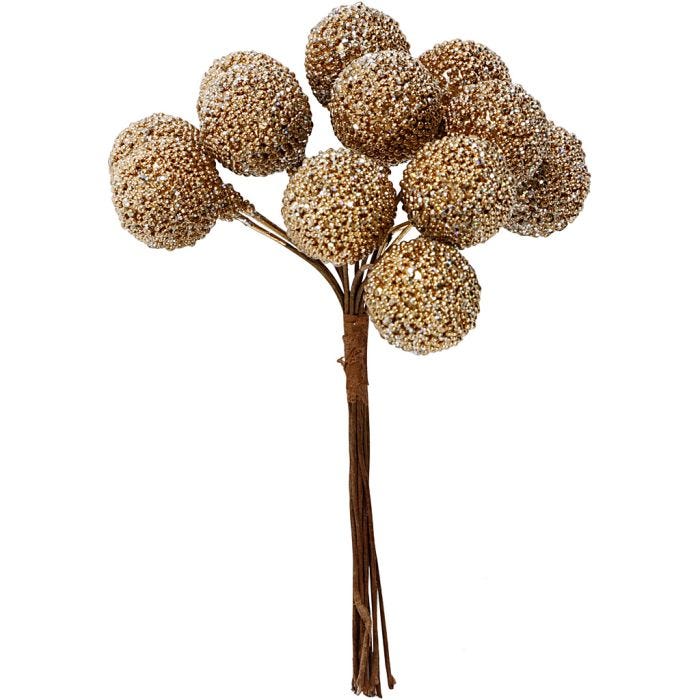 Artificial berries, dia. 15 mm, gold, 12 pc/ 1 pack