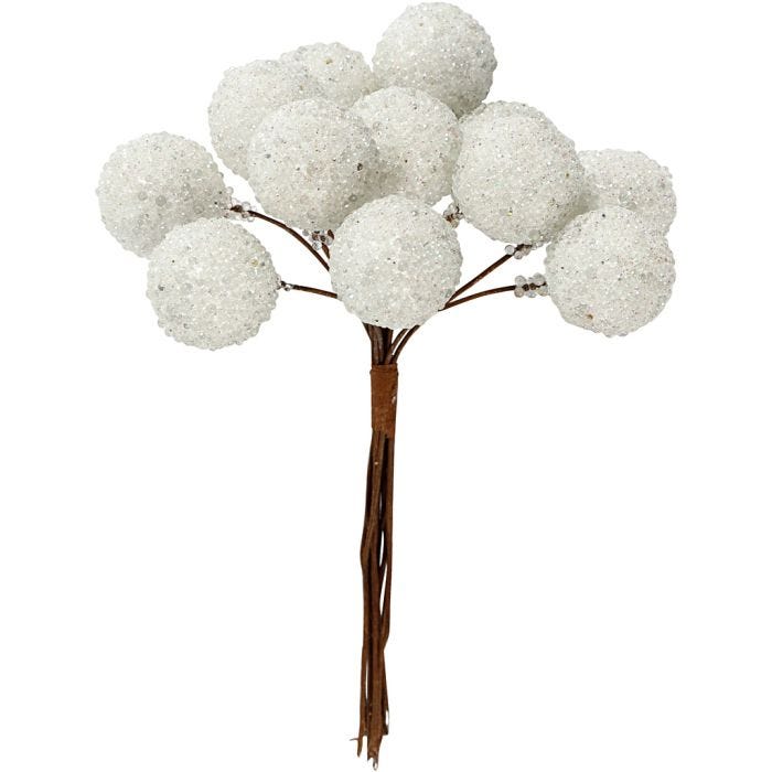 Artificial berries, dia. 15 mm, white, 12 pc/ 1 pack