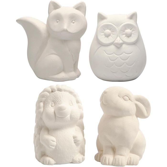 Animal Saving Banks, owl, fox, hedgehog, hare, H: 9-10 cm, white, 4pc/ 1 pack