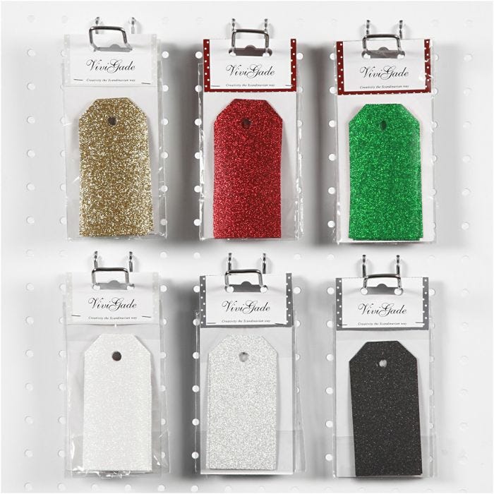 Manila Tags, size 5x10 cm, glitter, 300 g, 6x10 pack/ 1 pack