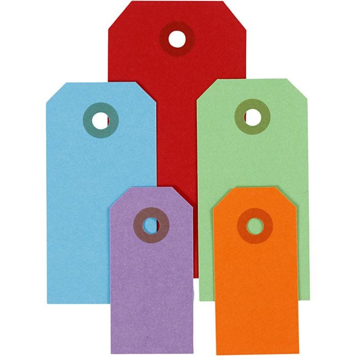 Manila Tags, size 3x6+4x8+5x10 cm, 220 g, assorted colours, 500 pc/ 1 pack