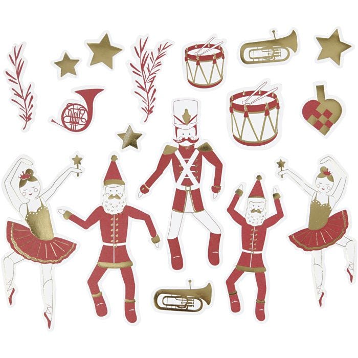 Die cut tags, size 2,2x12,5 cm, gold, red, white, 57 pc/ 1 pack