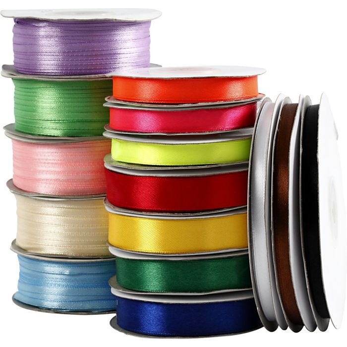 Satin Ribbon, W: 3-19 mm, assorted colours, 15 roll/ 1 pack