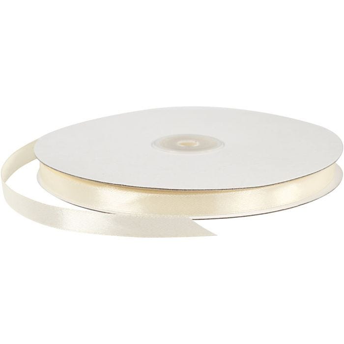 Satin Ribbon, W: 10 mm, off-white, 100 m/ 1 roll