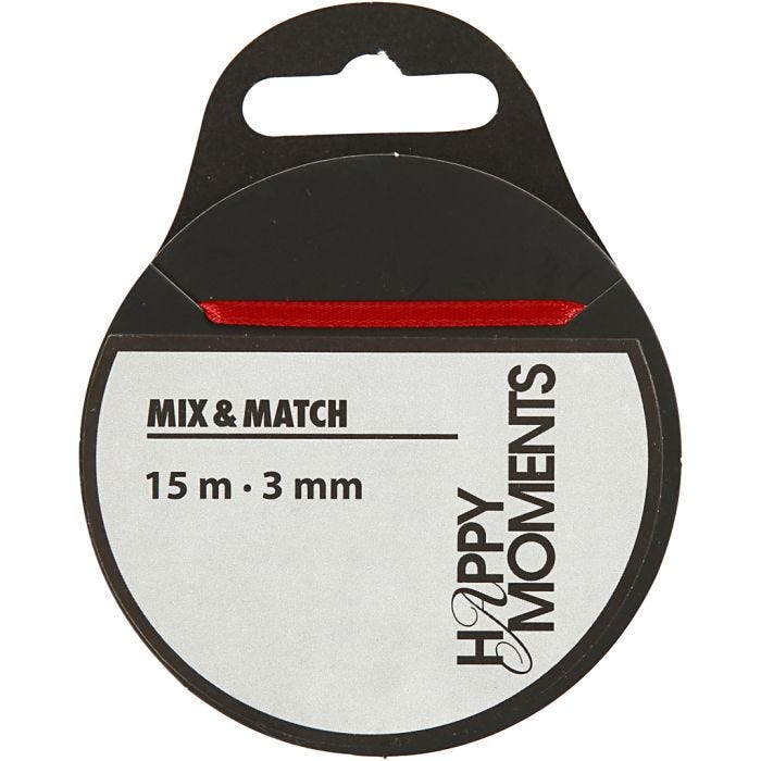 Satin Ribbon, 3 mm, red, 15m/ 1 roll