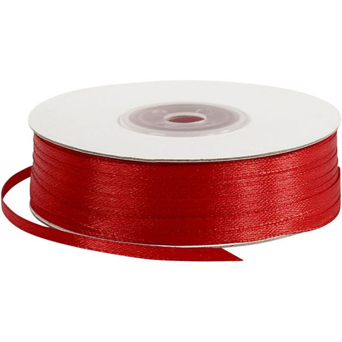 Satin Ribbon, 3 mm, red, 100m/ 1 roll