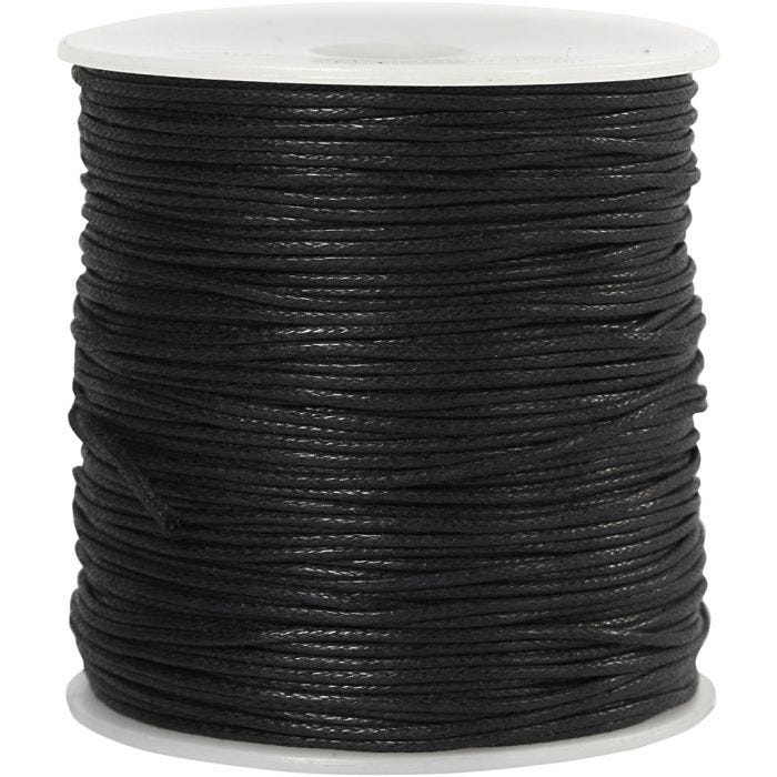Cotton Cord, 1 mm, black, 100m/ 1 pack