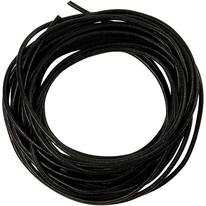 Leather Cord, 2 mm, black, 4m/ 1 roll