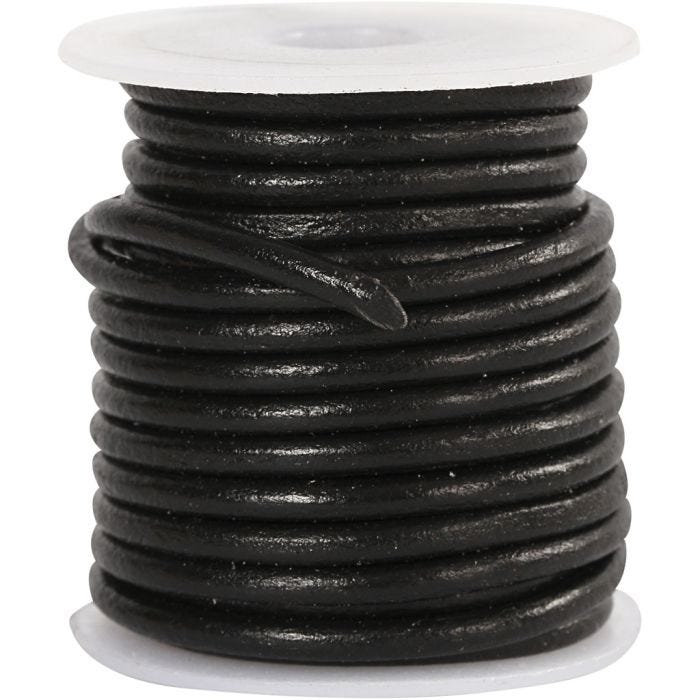 Leather Cord, 3 mm, black, 5m/ 1 roll