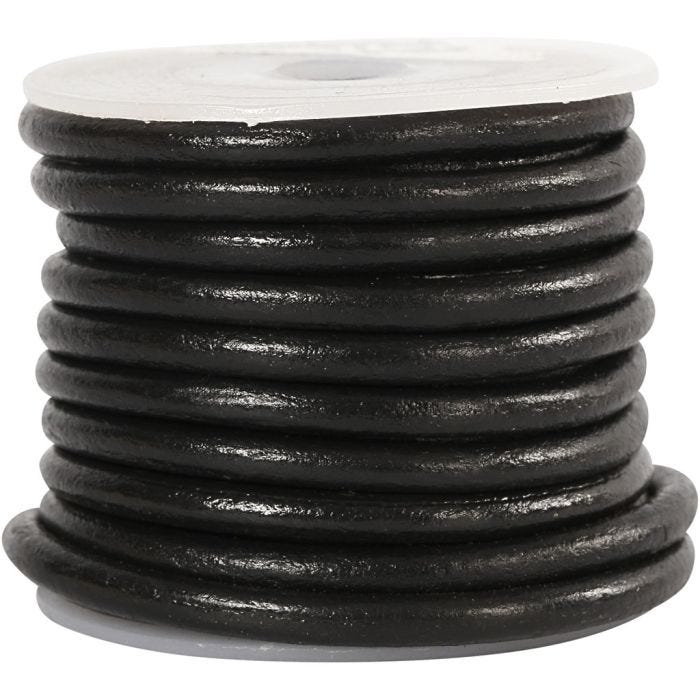 Leather Cord, 4 mm, black, 5m/ 1 roll