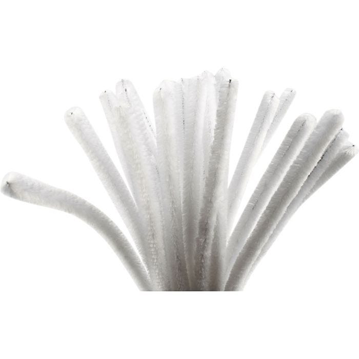 Chenille, 30 cm, 9 mm, white, 25pc/ 1 pack