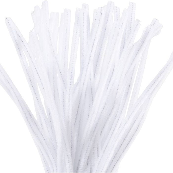 Chenille, L: 30 cm, thickness 6 mm, white, 50 pc/ 1 pack
