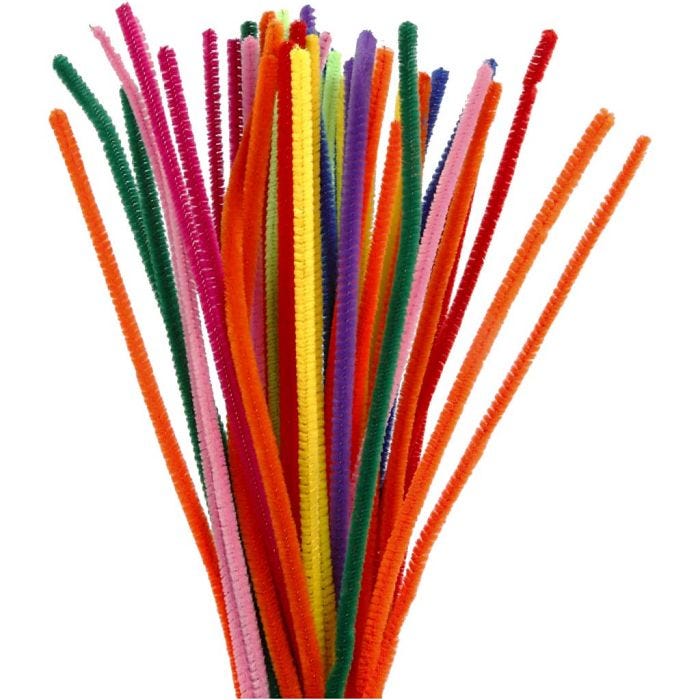 Chenille, 30 cm, 6 mm, assorted colours, 50asstd./ 1 pack