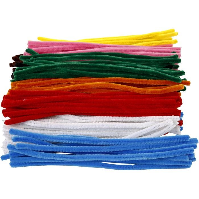 Chenille, L: 30 cm, thickness 9 mm, assorted colours, 200 asstd./ 1 pack