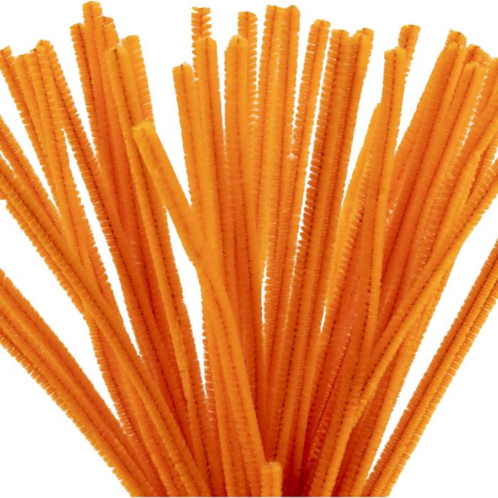 Chenille, L: 30 cm, thickness 6 mm, orange, 50 pc/ 1 pack