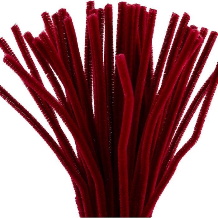 Chenille, L: 30 cm, thickness 6 mm, dark red, 50 pc/ 1 pack