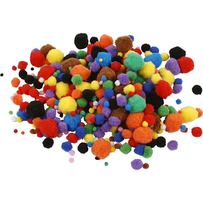 Pom poms, 5-40 mm, assorted colours, 42g/ 1 pack