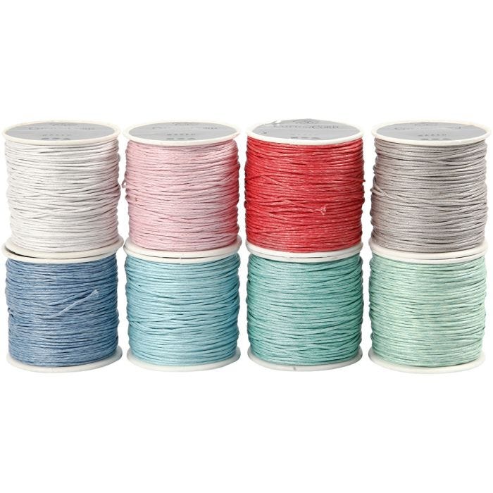 Cotton Cord, 1 mm, assorted colours, 8x40m/ 1 pack