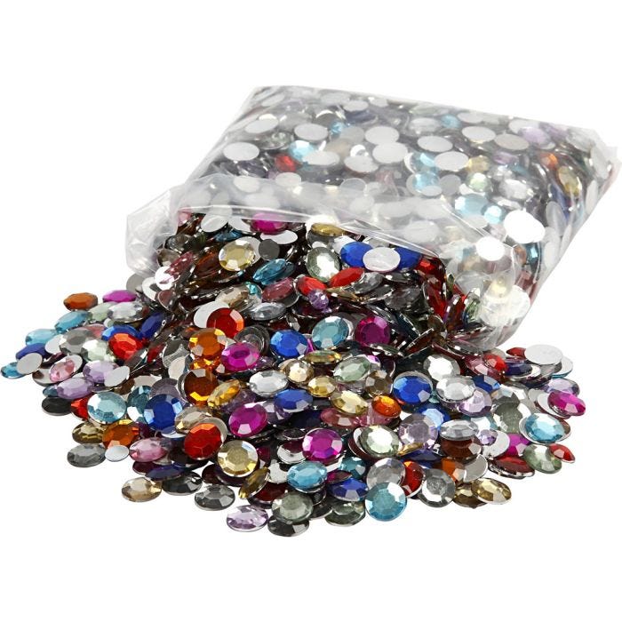 Rhinestones, round, dia. 6+9+12 mm, assorted colours, 3600 pc/ 1 pack