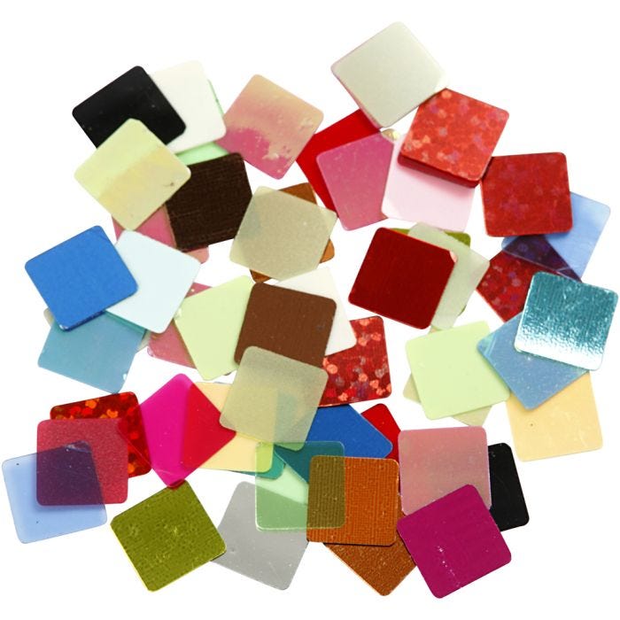 Foil Mosaic Tiles, size 10x10 mm, assorted colours, 250 g/ 1 pack