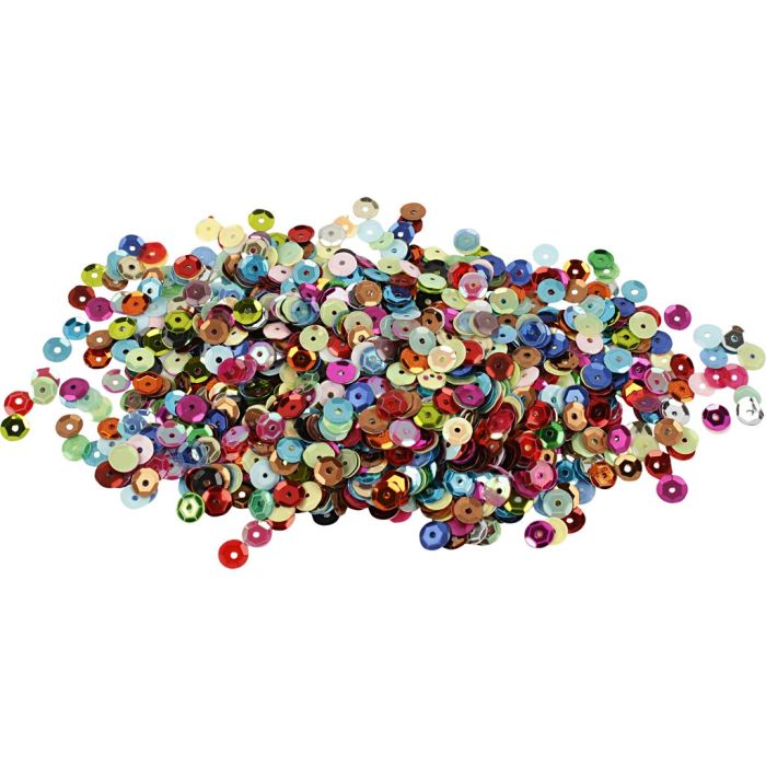 Sequins, round, PET, dia. 6 mm, 100 g/ 1 pack