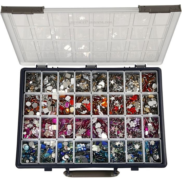 Rhinestones, dia. 6-16 mm, assorted colours, 32x360 pc/ 1 pack