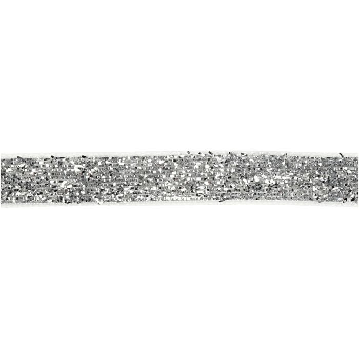 Decorative Ribbon, W: 10 mm, silver, 5 m/ 1 roll