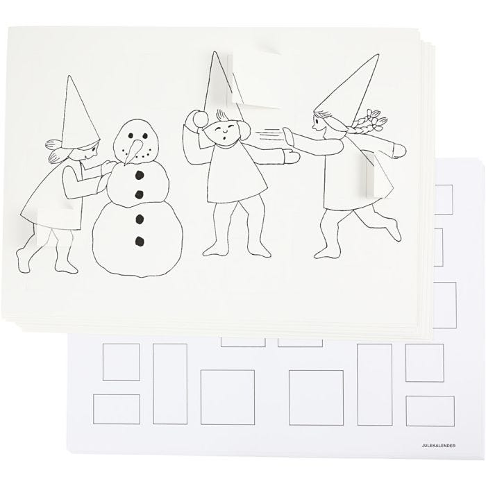 Advent calendar with elves having a snowball fight , A3, size 30x42 cm, white, 30 pc/ 1 pack