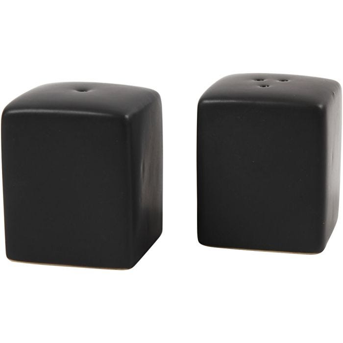 Salt and Pepper Set, H: 6 cm, size 5x5 cm, matt, black, 6 set/ 1 pack