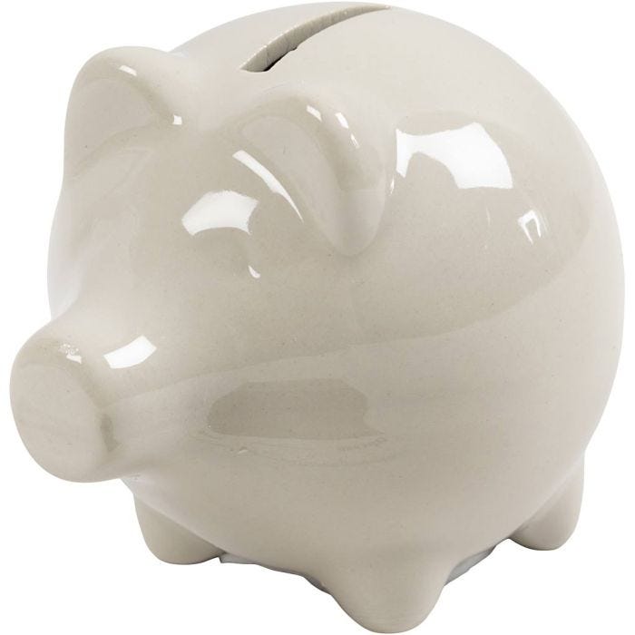 Piggy Bank, H: 8 cm, W: 8,5 cm, off-white, 10 pc/ 1 pack