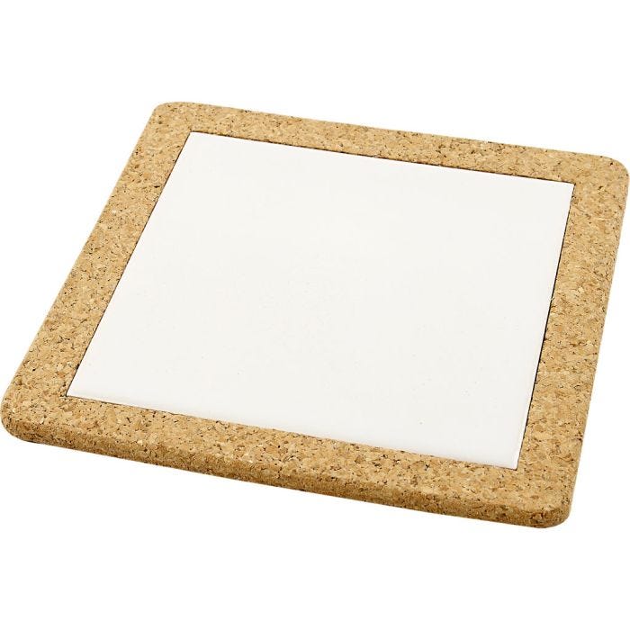 Trivet with cork frame, size 19x19x1,1 cm, white, 10 pc/ 1 box