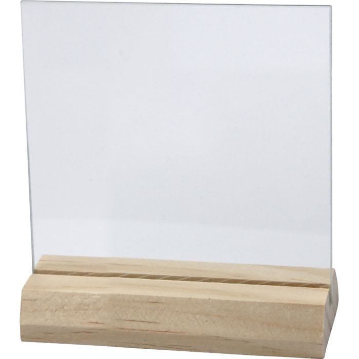 Glass Plate with Wooden Holder, size 7,5x7,5 cm, thickness 28 mm, 10 set/ 1 pack
