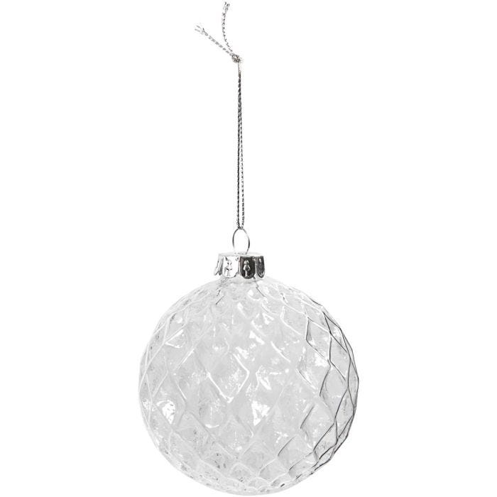 Faceted glass bauble, dia. 7,8 cm, transparent, 4 pc/ 1 pack