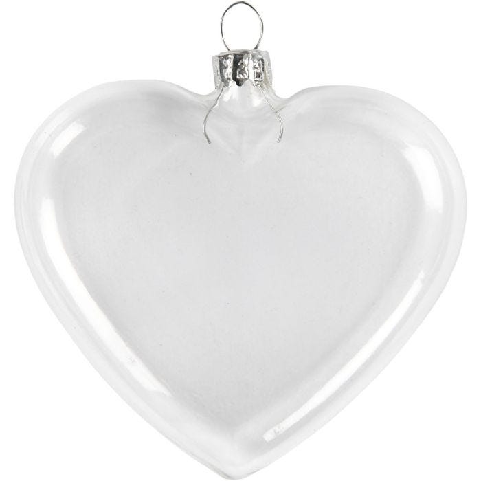 Flat Glass Heart, H: 9 cm, W: 7.8 cm, thickness 2,1 cm, 6 pc/ 1 pack