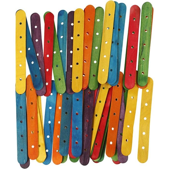Construction sticks, L: 15 cm, W: 1,8 cm, hole size 4 mm, assorted colours, 500 asstd./ 1 pack
