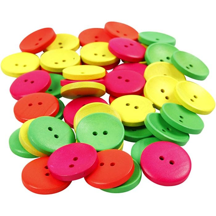 Wooden Buttons, dia. 25 mm, hole size 2 mm, 80 pc/ 1 pack