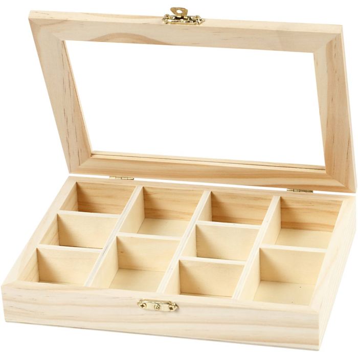 Box with Glass Lid, size 15,5x20,5x3,5 cm, hole size 4,3x6,6 cm, 1 pc