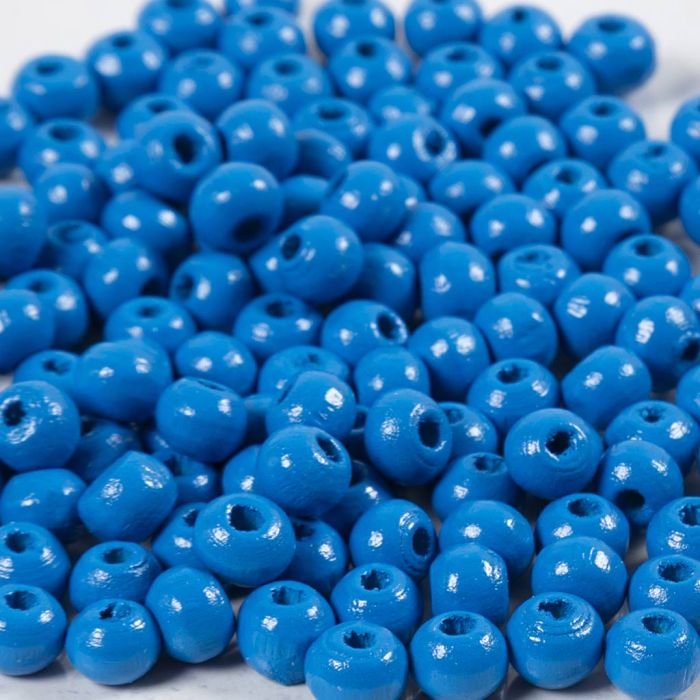 Wooden Beads, dia. 5 mm, hole size 1,5 mm, ca. 150 pc, blue, 6 g/ 1 pack
