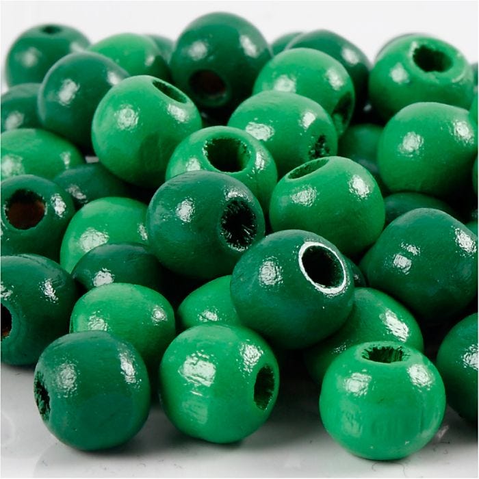 Wooden Beads, dia. 12 mm, hole size 3 mm, green, 22 g/ 1 pack