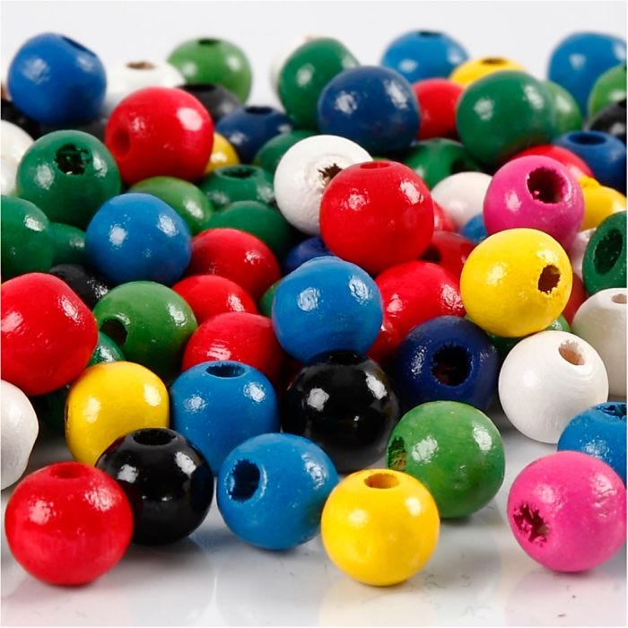 Wooden Beads Mix, dia. 8 mm, hole size 2 mm, assorted colours, 200 g/ 1 pack