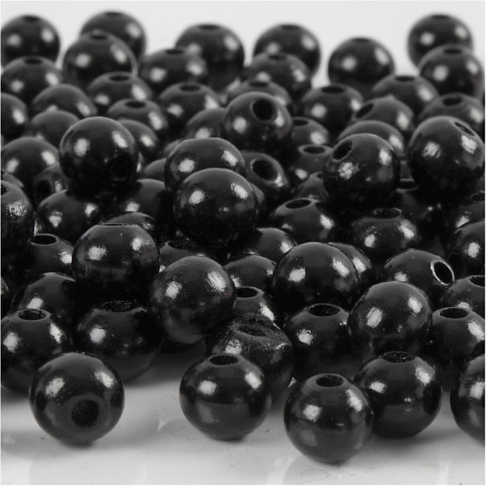 Wooden Beads, dia. 8 mm, hole size 2 mm, black, 15 g/ 1 pack