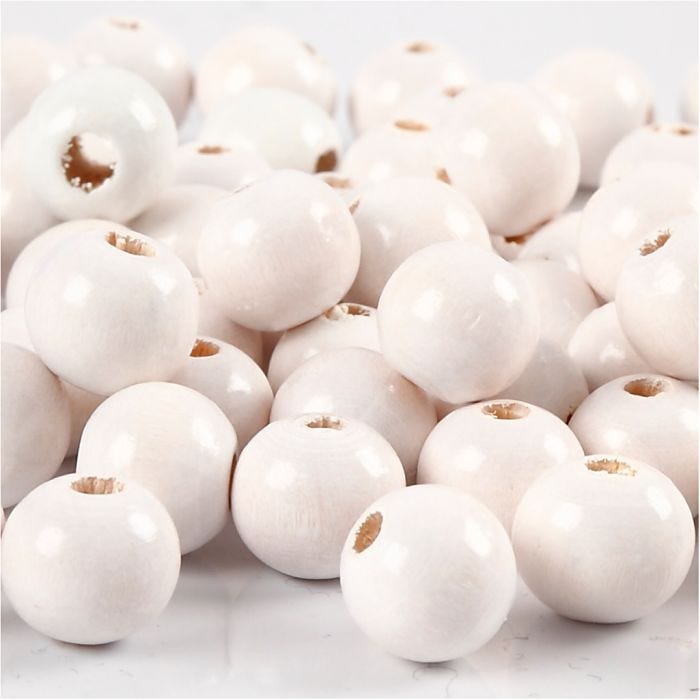Wooden Beads, dia. 10 mm, hole size 3 mm, white, 20 g/ 1 pack