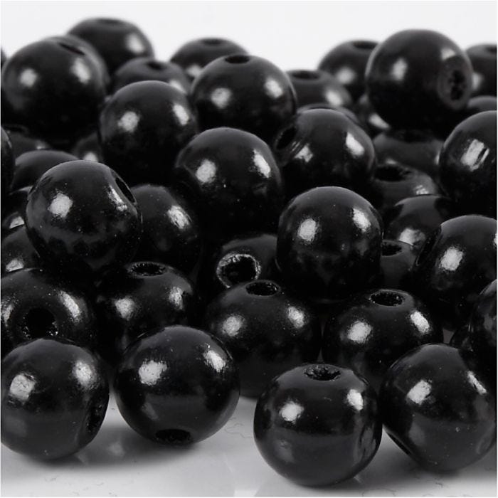 Wooden Beads, dia. 10 mm, hole size 3 mm, black, 20 g/ 1 pack