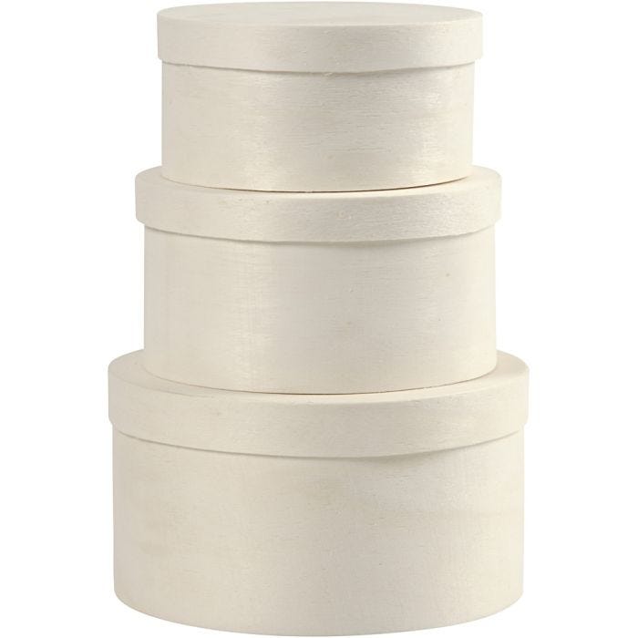 Round Wood Chip Box, H: 5,4+6,5+7,3 cm, dia. 10+11+13 cm, 3 pc/ 1 set