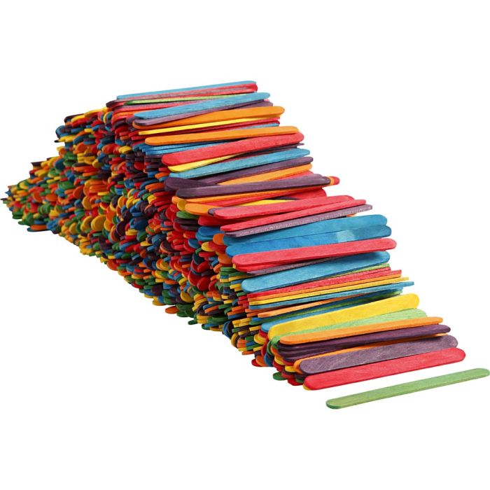 Wood Sticks, L: 11.4 cm, W: 10 mm, assorted colours, 1000 pc/ 1 pack