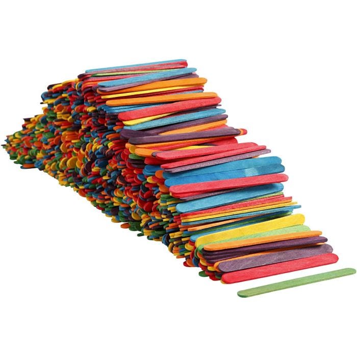 Wood Sticks, L: 11,4 cm, W: 10 mm, assorted colours, 1000 pc/ 1 pack