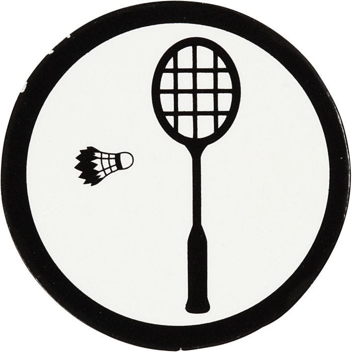Cardboard Emblem, badminton racket, dia. 25 mm, white/black, 20 pc/ 1 pack
