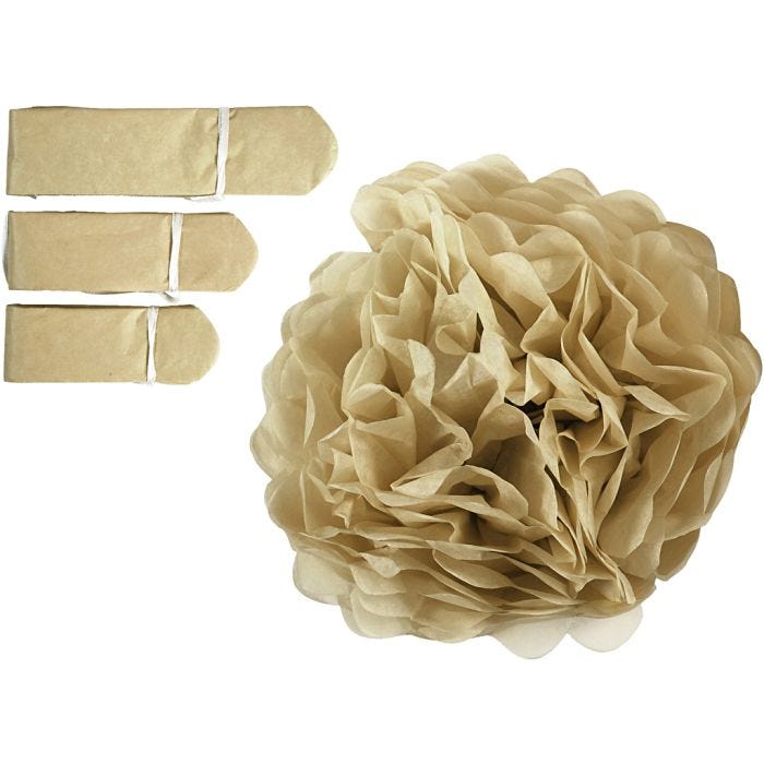 Tissue Pompons, dia. 20+24+30 cm, 16 g, gold, 3 pc/ 1 pack