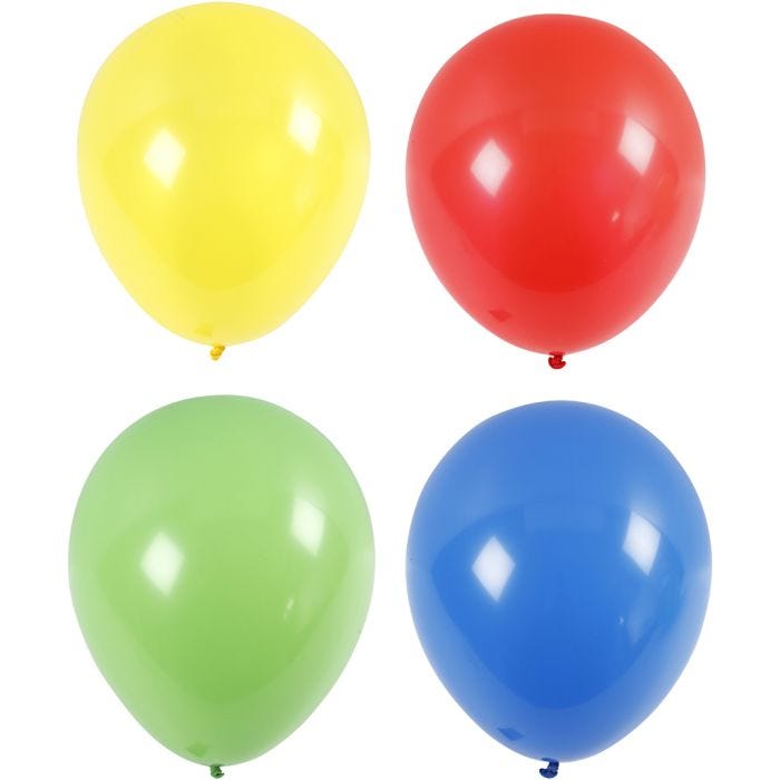 Balloons, giant, dia. 41 cm, blue, green, red, yellow, 4 pc/ 1 pack